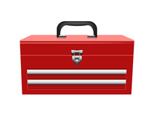 Closed Red Toolbox Isolated On White Background