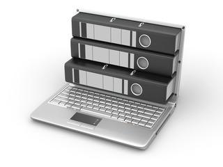 Poster - Archive. Laptop with folders instead of the screen