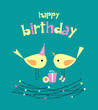 Birthday card with cute birds with gifts