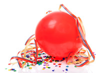 Red Party Balloon, Confetti And Streamers