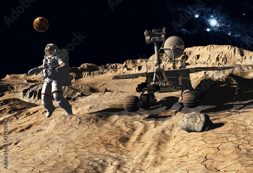 Obraz w ramie Astronaut and moonwalker