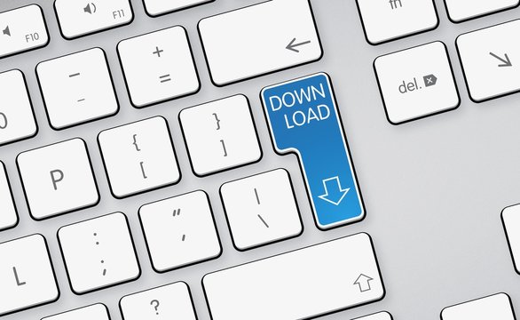 download arrow icon, button on white keyboard
