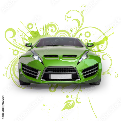 zielony-hybrydowy-samochod-na-abstrakcjonistycznym-kwiecistym-tle-non-branded-co