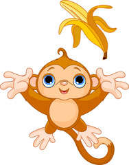 Sticker - Funny Monkey catching banana