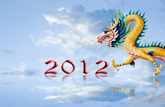 Dragon statue with 2012 and nice sky