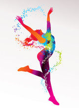 The Dancing Girl With Colorful Spots And Splashes On A Light Bac