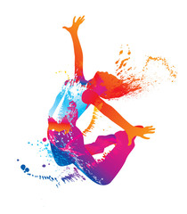 Wall Mural - the dancing girl with colorful spots and splashes on white