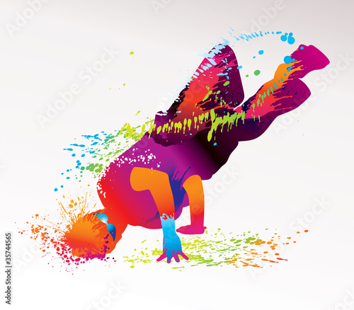 Naklejka ścienna The dancing boy with colorful spots and splashes. Vector