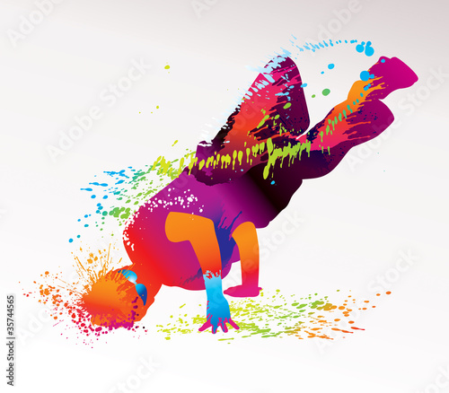 Naklejka dekoracyjna The dancing boy with colorful spots and splashes. Vector