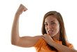 Teenage girl showing her muscle and toughness