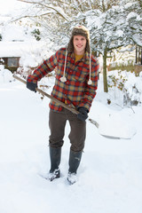 Sticker - Young man clearing snow