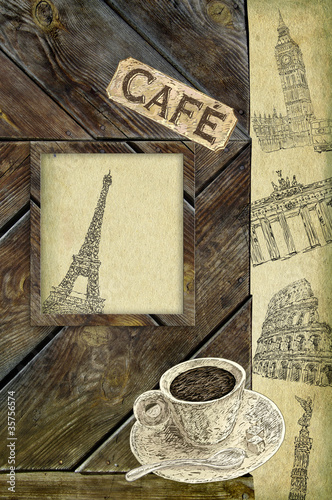 Naklejka - mata magnetyczna na lodówkę Europe cafe background