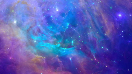 zooming into a coloful and dynamic nebula