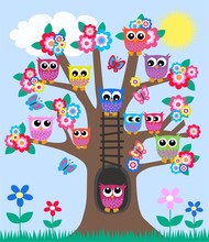 Lot Of Owls In A Tree