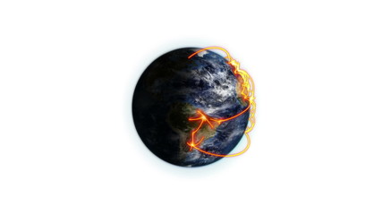 Poster - Orange connections on a lighted Earth zooming in