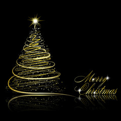 abstract golden christmas tree on black background