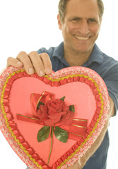 selective focus Valentine candy box middle age man