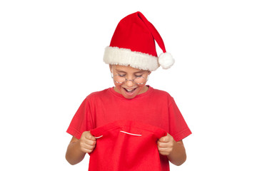 Sticker - Surprise child with Santa Hat looking in sack