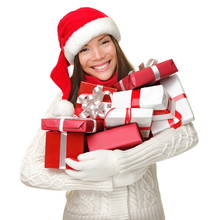 Christmas Shopping Woman Holding Gifts