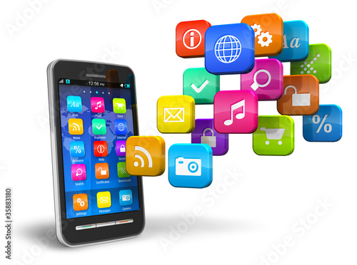 Fotografie, Obraz Smartphone with cloud of application icons
