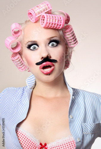 Naklejka nad blat kuchenny Attractive girl with a mustache