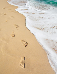Wall Mural - beach, wave and footsteps