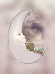 baby girl  in the moon sleeping peacefully