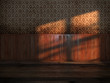 vintage room with old wood paneling at sunset