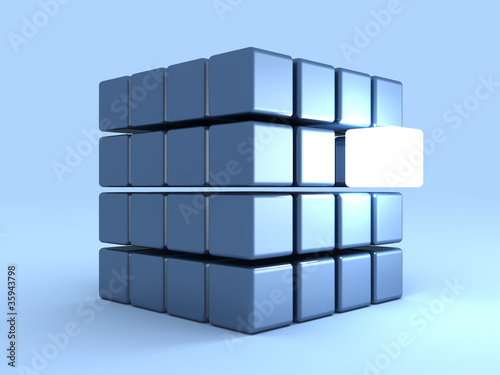 Individuality concept with one shining cube
