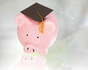 Sticker - piggy bank with graduation cap ( education costs )