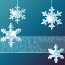 Blue Transparent Banner With Snowflake Ornaments