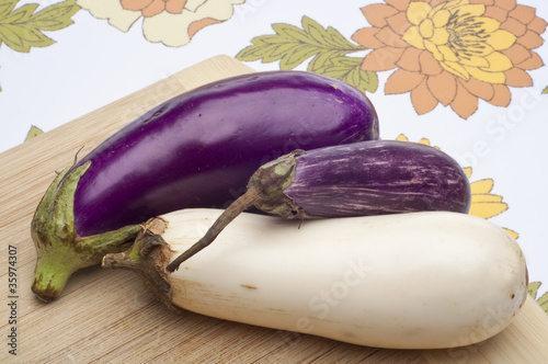 Fotografie, Obraz Purple, Sicilian Zebra and Albino White Eggplant Varities