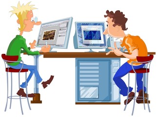 designer and programmer working in office at the computer