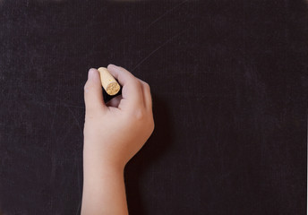 hand with chalk at the blackboard