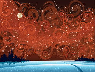 Wall Mural - Night snow landscape