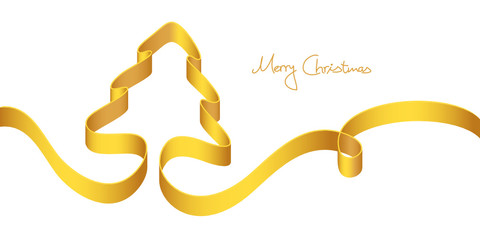 Sticker - Xmas Card Golden Ribbon Xmas Tree