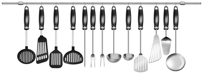 Horizontal set kitchen utensils