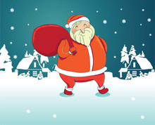 Smiling Santa Claus With Winter Landscape