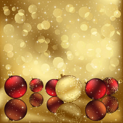 Wall Mural - Golden background with Christmas baubles