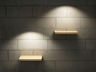 Poster - Illuminated empty shelves on a brick wall