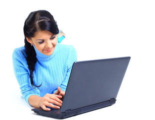 Poster - Portrait of a beautiful young woman with laptop