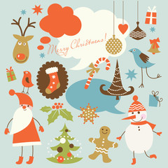  Christmas background, collection of icons