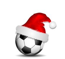 Background With Soccer Ball And Christmas Hat