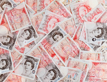 50 Pound Sterling Bank Notes Closeup View Business Background