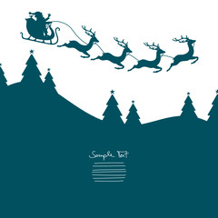 Sticker - Christmas Sleigh Flying Turquoise Background