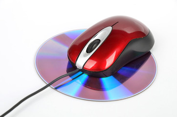 DVD and red computer mouse