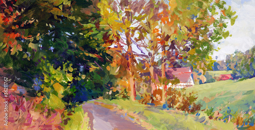 Naklejka na szafę herbst landschaft gemalt