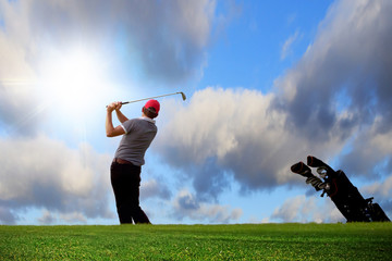 Golfer playing on the idyllic golf course