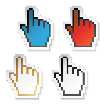 Vector sticker pixel cursors of hand