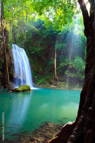 Nowoczesny obraz na płótnie Erawan Waterfall, Kanchanaburi, Thailand